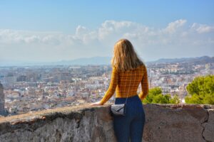 Girl watching view over Malaga,Spain